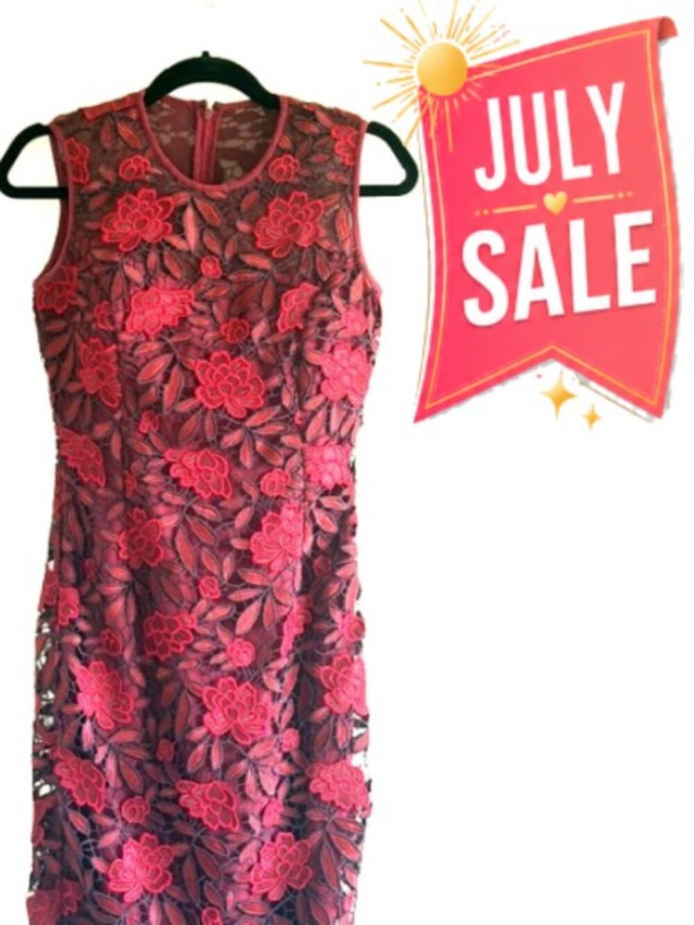 Red Black Floral Embroidered Lace Sleeveless Sheath Cocktail Dress Unbranded XS